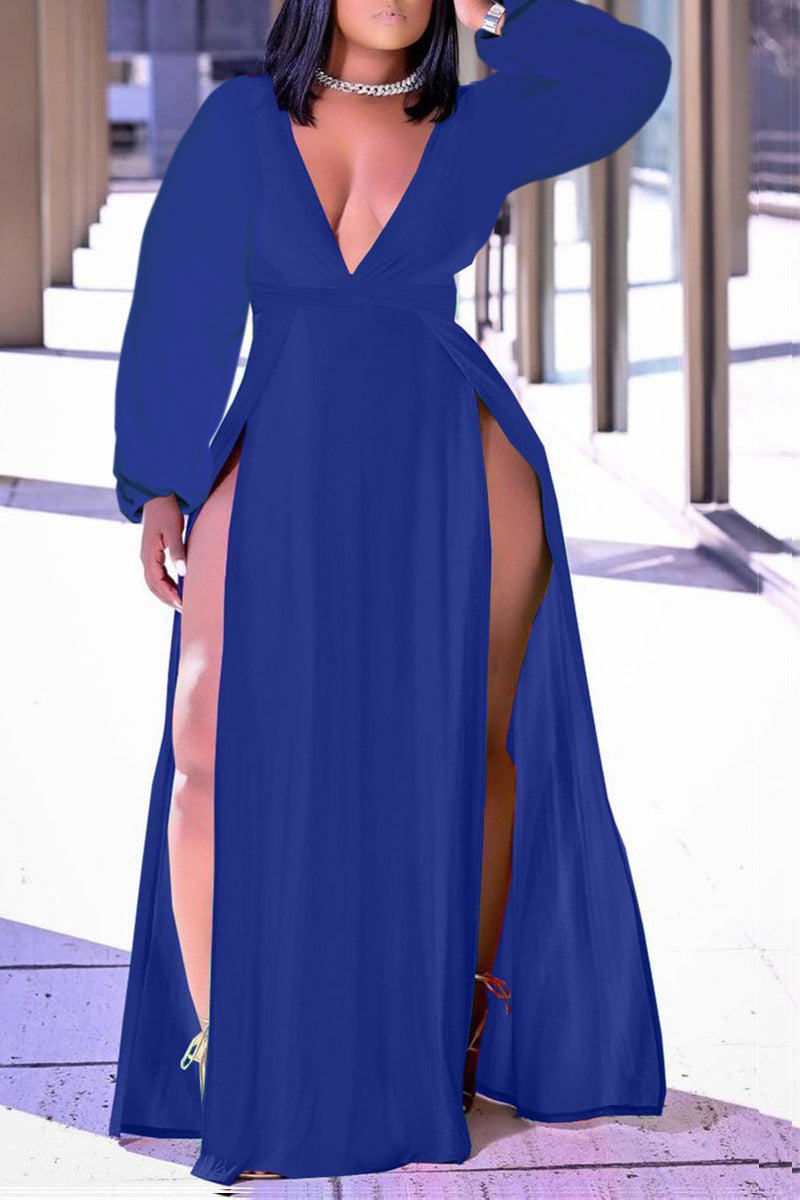 [Pre-Sale]  Plus Size Maxi Dresses Long Sleeve High Opening - Fashionaviv