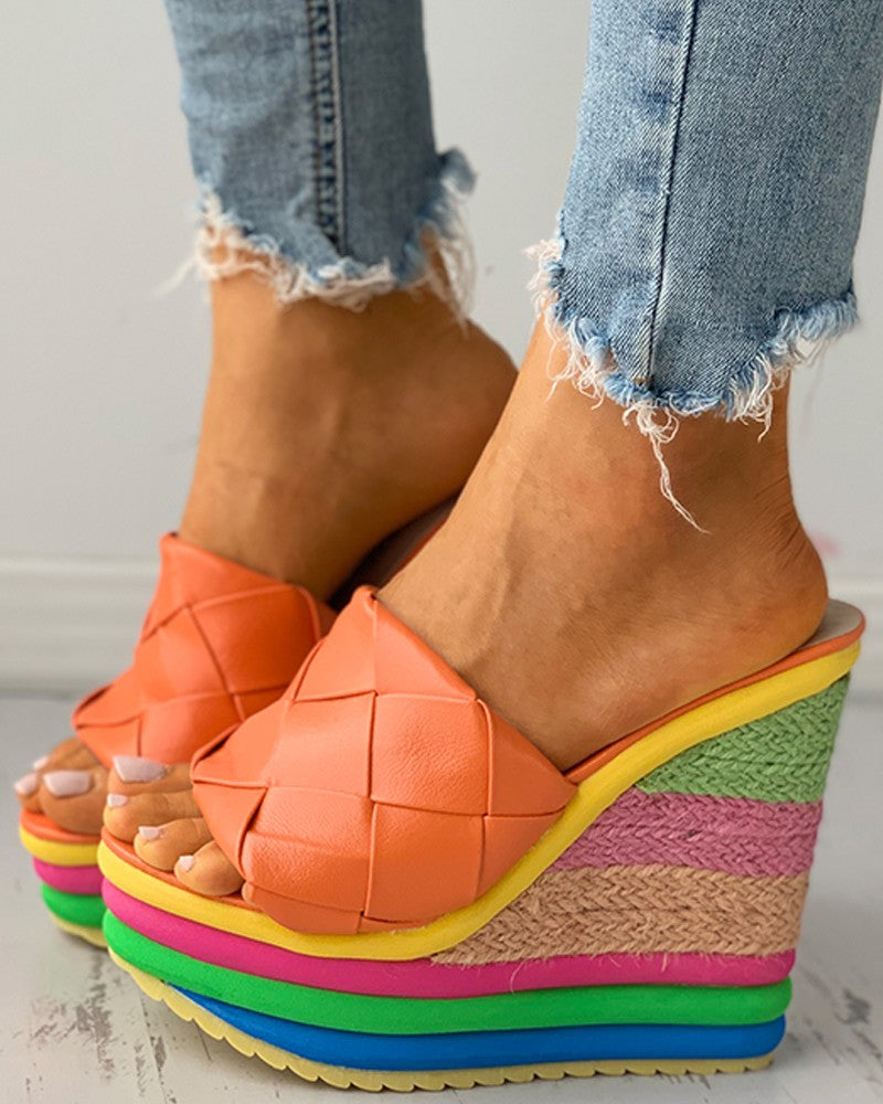 Quilted Colorful Espadrille Wedge Sandals