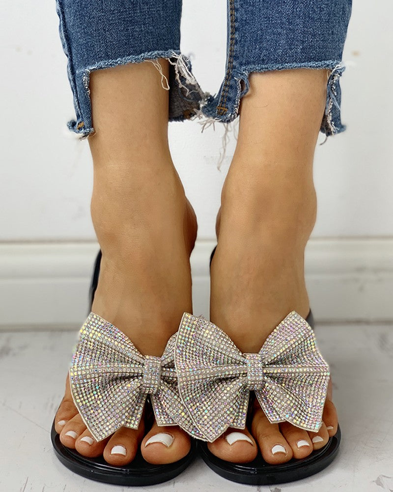 Studded Bowknot Design Open Toe Sandals