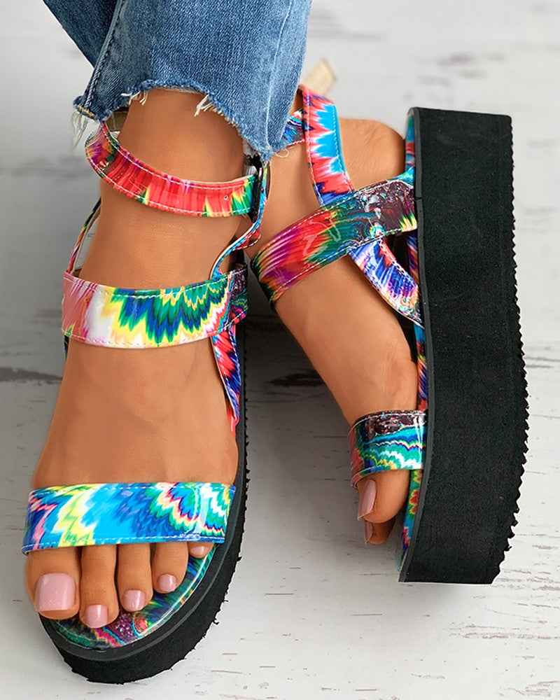 Colorblock Ankle Strap Platform Sandals