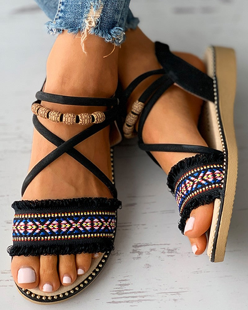 Braided Boho Slingback Flat Sandals
